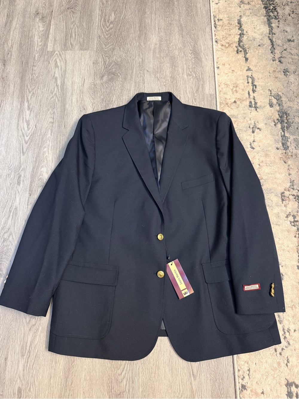 NWT Louis Martin 20 Navy Blue Gold Button Hopsack Women Blazer Jacket Sport Coat